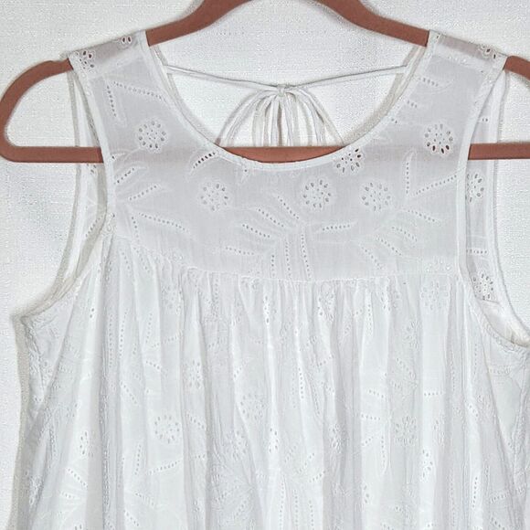 Lucky Brand White Cotton Eyelet Tassel Tie Beachy Boho Dress Size Small - Picture 4 of 9